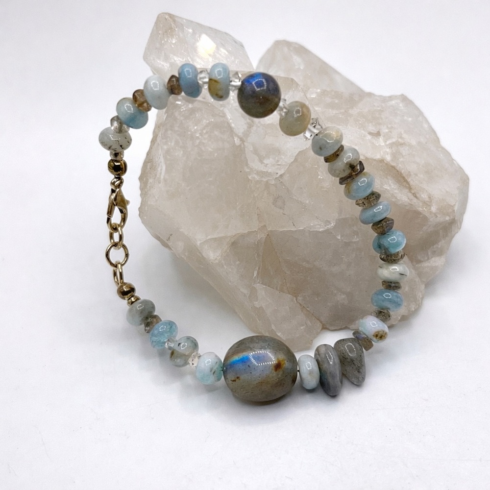 Labradorite & Aquamarine Bracelet Sterling Silver Jewelry